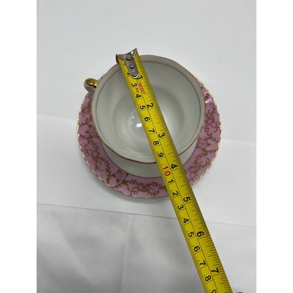 Vintage Chase Tea Cup Saucer Pink Gold Footed Hand Decorated - Picture 7 of 7